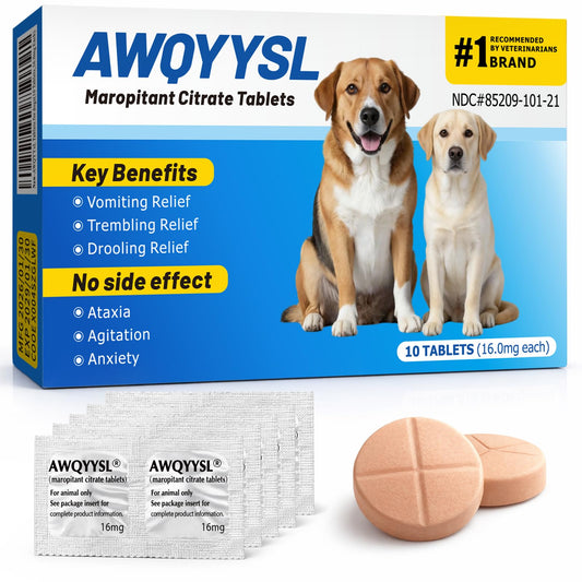AWQYYSL Tablets (Maropitant Citrate) Anti-Motion Sickness and Nausea Relief for Dogs, Relief for Disorientation/Dizziness(10 Tablets, 16.0mg Each)