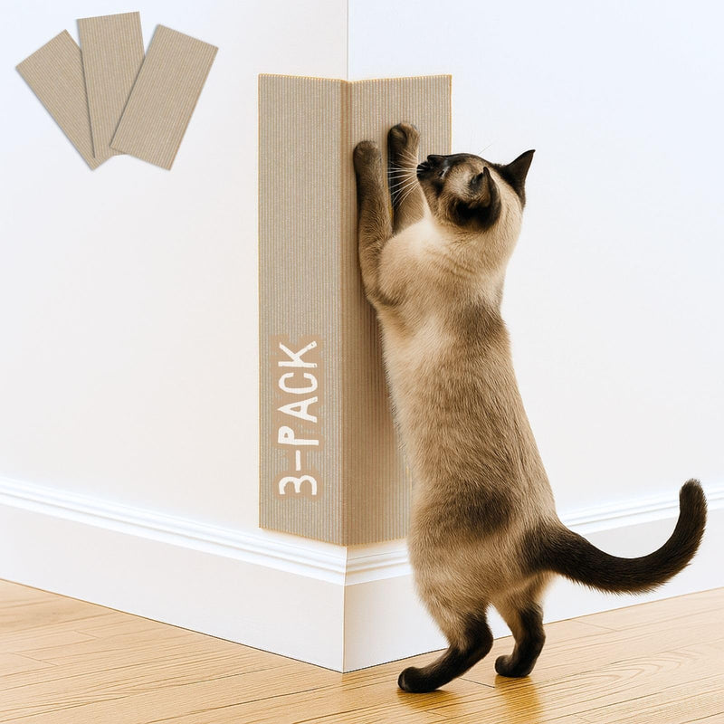 Cat Scratch Mat (3 Pack), 23.6’’ x 11.8’’ Cat Wall Corner Scratcher, Versatile Self-Adhesive Replacement Easy Use for Cat Trees Wall Furniture, Scratching Posts, and Couch Protection (Beige)