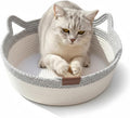 Instinct Basket for Cats - Handwoven Cotton Rope Enrichment Bed with Attached Toy Tail, Scratchable Interactive Pet Nest Features Flexible Walls to Fight Boredom & Protect Furniture (Gray, L)