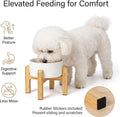 Ceramic Elevated Dog Bowl with Bamboo Stand, for Small & Medium Dog, White