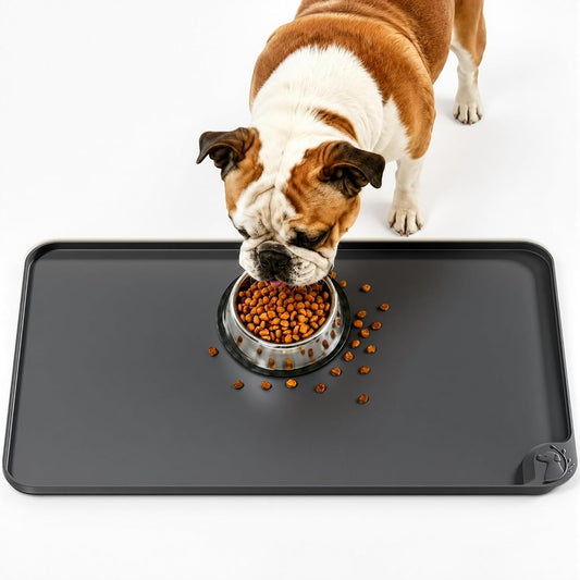 ESTHELLO Waterproof Pet Feeding Mats - Advanced Silicone Dog Food Mat Easy to Clean for Dog & Cat Bowls, 24''x16'' Premium Gray