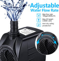 CWKJ Fountain Pump, 160GPH(10W 600L/H) Submersible Water Pump, Durable Outdoor Fountain Water Pump with 7.2ft（2.2m）Power