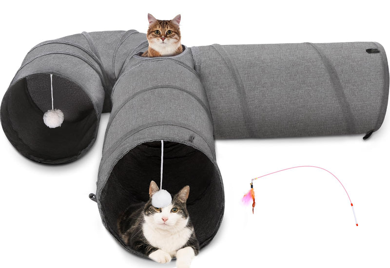Ownpets Cat Tunnel 12 Inches in Diameter Larger Pet Tunnel Tube with Plush Ball & Feather Toy, U-Shaped Cat Play Tunnel for Big Cat, Puppy and Rabbits