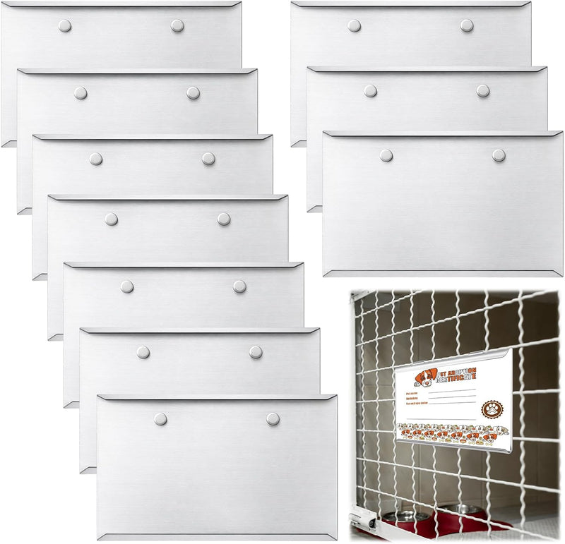 LEIFIDE 10 Pcs Metal Kennel Card Holders Kennel Accessories Dog Cat Boarding Cards Record Pet Care ID Info for Dog Hamst