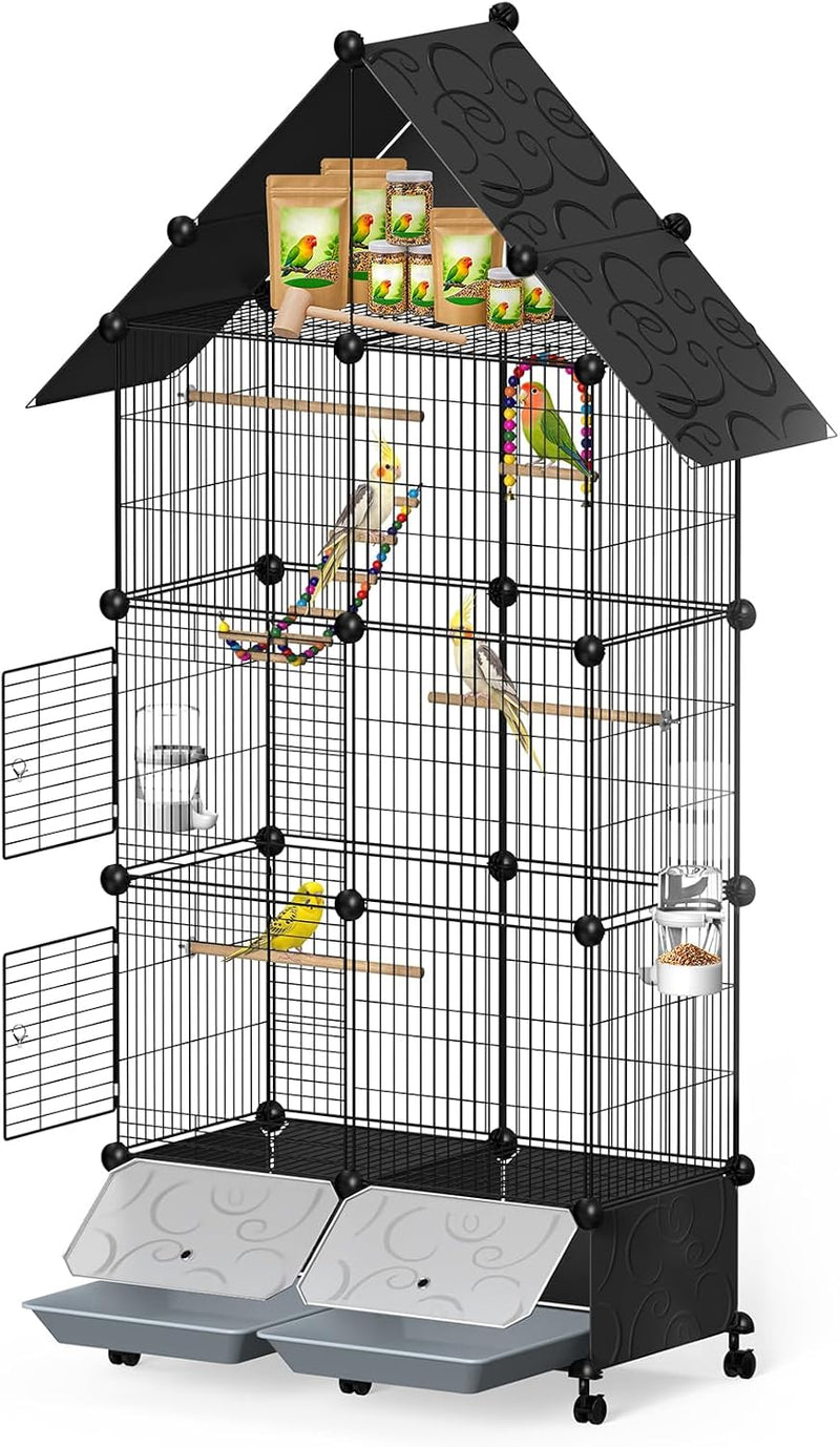 Large Bird Cage with Pullout Tray for Parakeets, Cockatiels, Lovebirds