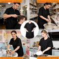 Pumtus Waterproof Pet Grooming Workwear, Short Sleeves Dog Groomer Smock, Anti Static Baber Uniform with Full Zipper & P