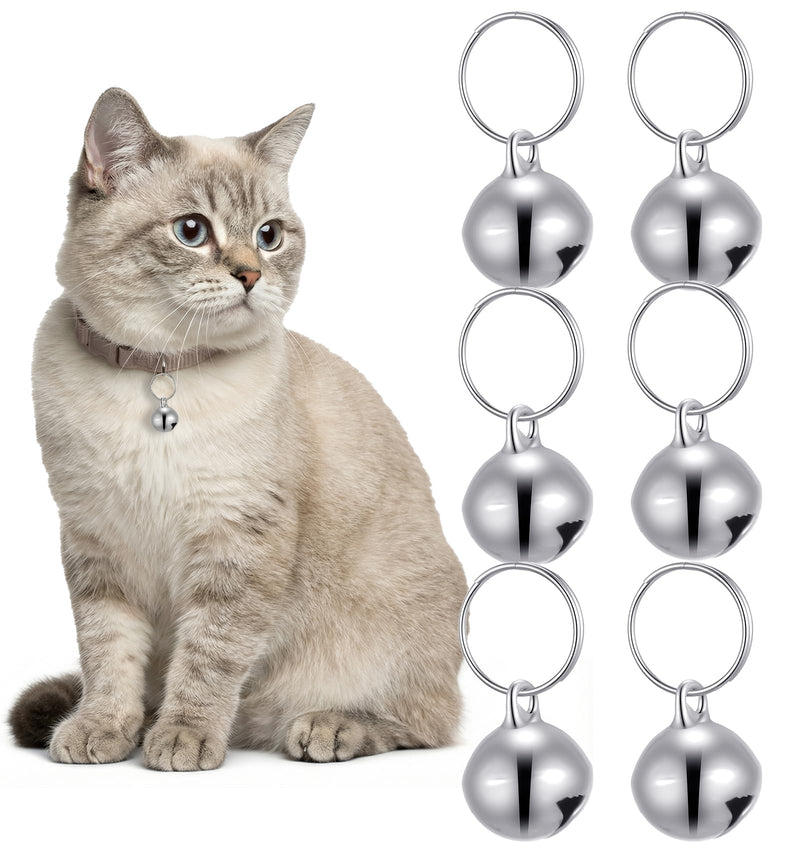 Thrymme 6 Pcs Bell for Cat Collar, Stainless Steel Small Pet Bells Small Bell for Cat Collar Jingle Bells for Pets Collars Charm, Anti-Lost Training, 1/2-Inch, Silver