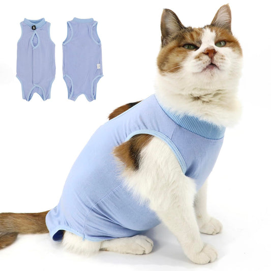 QIYADIN Cat Recovery Suit, Surgical Recovery Clothes for Abdominal Wound or Skin Disease, Cats Onesie After Surgery and Spay, E-Collar Alternative Pajama Suit (Blue, Medium)