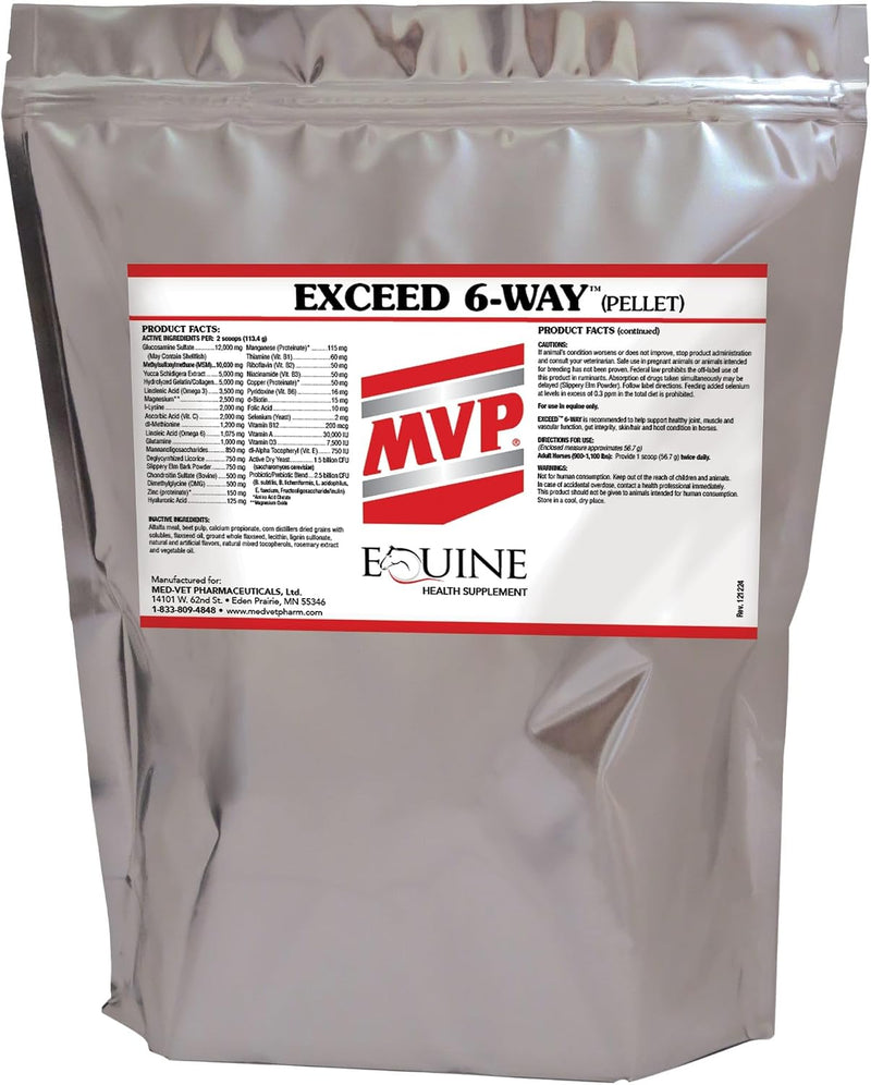 MVP Exceed 6-Way High Level Performance Horse Support Pellets. Joint, Hoof, Hair, Gastric, Digestion and Muscle Support.