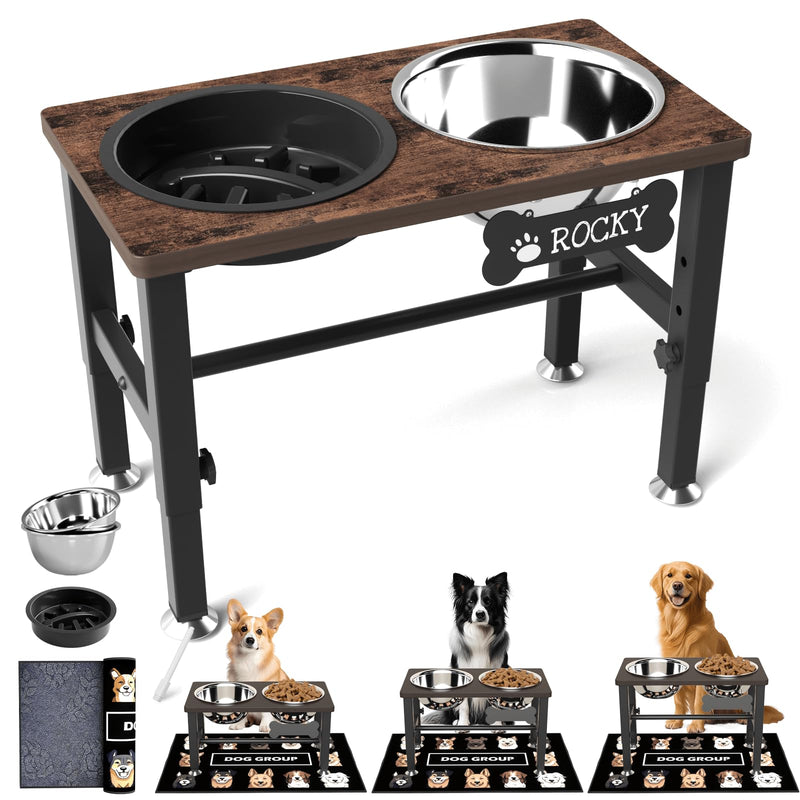 SHAINFUN Elevated Dog Bowls with Slow Feeder & Mat for Medium and Large Dogs, 12