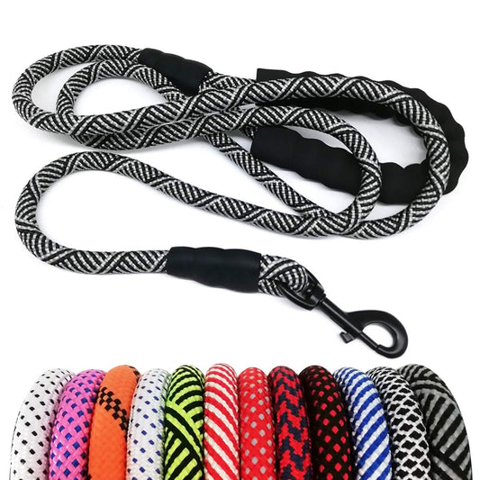MayPaw Heavy Duty Rope Dog Leash, 3/4/6/7/8/10/12/15/20/30 FT Nylon Pet Leash, Soft Padded Handle Thick Lead Leashes for Large Medium Dogs (Black, 1/2" * 6')