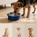 Dog Water Bowl No Spill, 1.5L/50oz Stainless Steel Slow Water Bowl for Dogs, Spill Proof Dog Bowl with Anti-Splash & Non