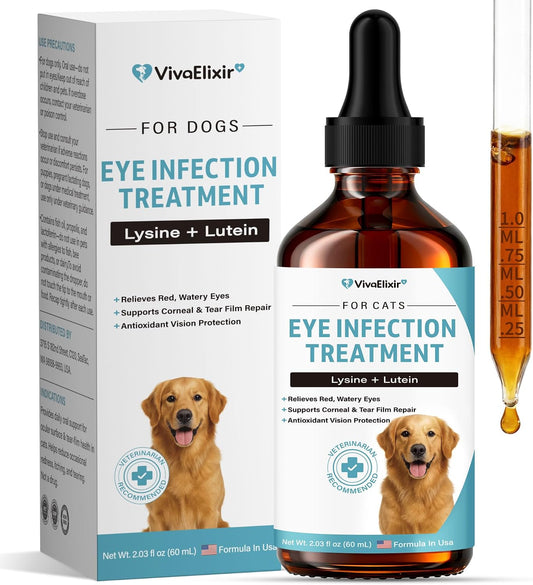 Dog Eye Infection & Eye Care Support Supplements | All-Natural Support for Conjunctivitis, Swelling, Dry Eyes, Tear Stains & Discharge | with L-Lysine, Omega-3 & Lutein + Zeaxanthin | 2.03 fl oz