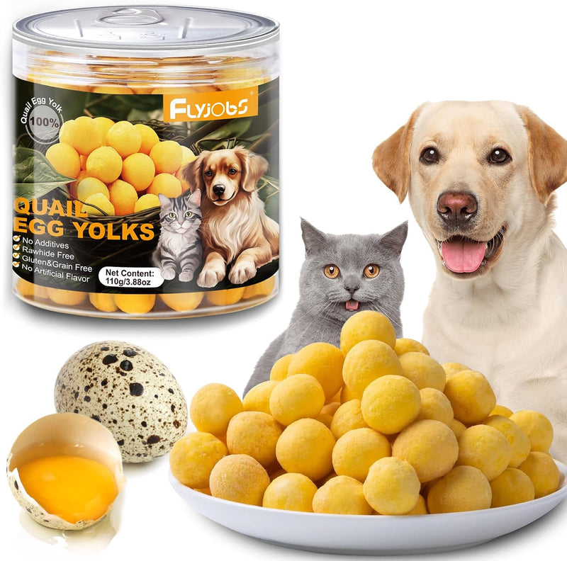 Dehydrated Quail Egg Yolk Snacks for Cats and Dogs Training (110g/3.88oz), Natural Dog Food Limited Ingredient, Healthy 