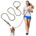 Mile High Life Hands Free Dog Leash, Crossbody Waist Leash with Genuine Leather Connection, Multifunctional Adjustable Slip Lead for Dog Walking Running (Black Khaki, 7FT)