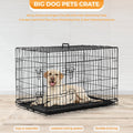 PayLessHere Large Dog Crate Kennel for Medium Large Dogs Metal Dog Cage Double-Door Folding Travel Indoor Outdoor Puppy Playpen with Divider and Handle Plastic Tray (42 Inch, Black)