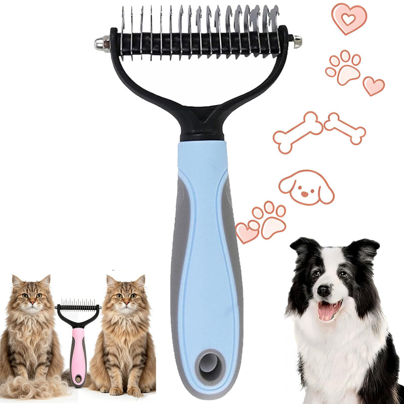 Vivanchor Pet Pro Double Sided Deshedding Brush for Dogs and Cats, Dematting Comb, Gentle Matt Remover Detangler for Long Thick Hair (Blue)