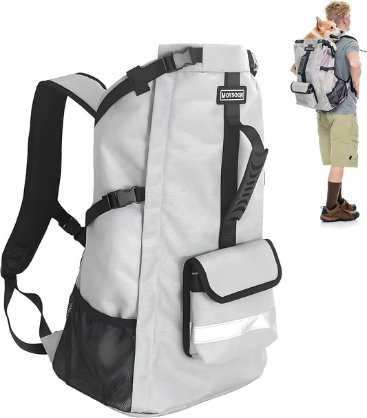 FOXFOCUS Dog Backpack Carrier for Medium Dogs - 4-Layer Protection, Under 28 lb, Waterproof, Adjustable Dog Hiking Backpack with Storage Pockets, Reflective Strips, Non-Slip Handle for Travel - Grey