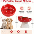 Ceramic Elevated Mushroom Cat Bowls, Tilted Raised Pet Dish Anti Vomit Kitten Bowl for Indoor Cats, Whisker Friendly Pet Food and Water Bowl for Kitten, Cat, Puppies, Dishwasher Safe (Red)