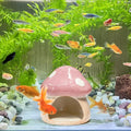Betta Fish Tank Accessories, 4.33" Ceramic Mushroom Aquarium Decor, Pink