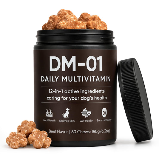 DM-01 Daily Multivitamin for Dogs - Advanced Hip & Joint Support, Boosts Immune System & Digestion, Promotes Skin, Coat & Organ System Health, Enhances Activity & Mood, 60 Chews (1)
