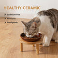 Havniva Elevated Cat Bowls, Ceramic Cat Bowl with Bamboo Stand Wide Opening