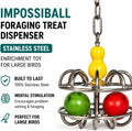 Bird Toys for Large Birds (Impossiball) Stainless Steel Foraging Treat Dispenser for Macaws, Cockatoos, Parakeets & Parr