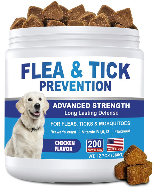 Flea and Tick Prevention for Dogs Chewables 200Ct - Flea and Tick Chews Supplement, Vet Recommended Supplement Chews, Skin & Coat Support for Dogs, Puppies, All Breeds & Sizes