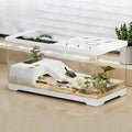 Turtle Fish Tank with Basking Platform and Bottom Drainage, 11.8" x 7" x 7.3" Aquatic Turtle Tank for Juvenile Turtle, C