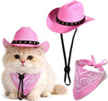 Pet Cowboy Costume, Dog Cowboy Hat with Bandana Scarf, Adjustable Cat Cowboy Hat for Party Cosplay Christmas, Halloween 