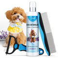 Pjordo Dog Detangler Spray, Natural Dog Leave in Conditioner Spray with Deshedding Brush and Metal Comb for Grooming and Mat Removal, Lavender Scent for Dogs