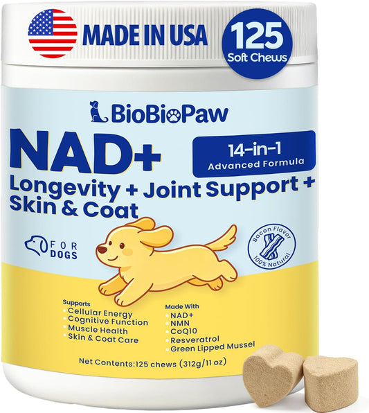 NAD+ Senior Dog Supplement - 14-in-1 NMN Longevity, 125 Soft Chews