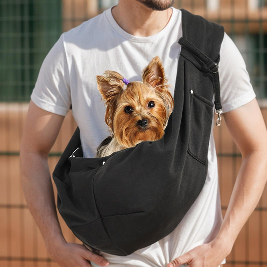 Small Dog Sling Carrier, Puppy Carrier for 3-10 lbs pet, Dog Purse Pouch Satchel, Adjust Travel Hand-Free Safe Bag Suitable for Puppies (Black)