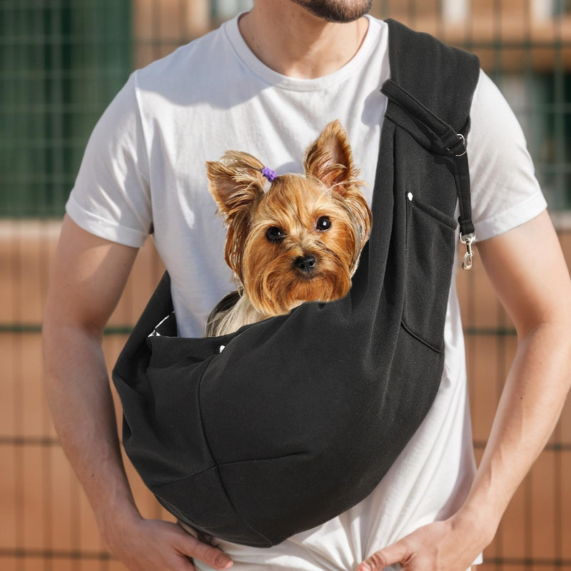Small Dog Sling Carrier, Puppy Carrier for 3-10 lbs pet, Dog Purse Pouch Satchel, Adjust Travel Hand-Free Safe Bag Suitable for Puppies (Black)