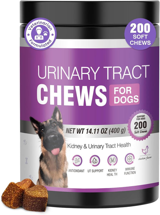 Dog Uti Treatment Cranberry Supplement for Dogs 200 Chews Urinary Tract Medicine Bladder Control Pills Kidney Support Cranberrys Extract Bites Uti Infection Treats Incontinence Remedy for Dogs Chicken