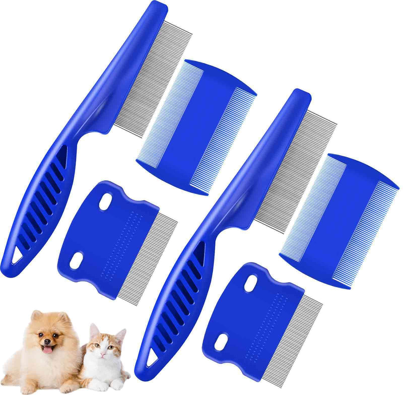 Brillirare 6 Pack Dog Grooming Comb, Pet Flea Lice Stainless Steel Cat Combs with Rounded Teeth, 2-in-1 Double Sided Professional Dogs Tear Stain Remover, Dematting Tool for Small, Medium & Large Pets
