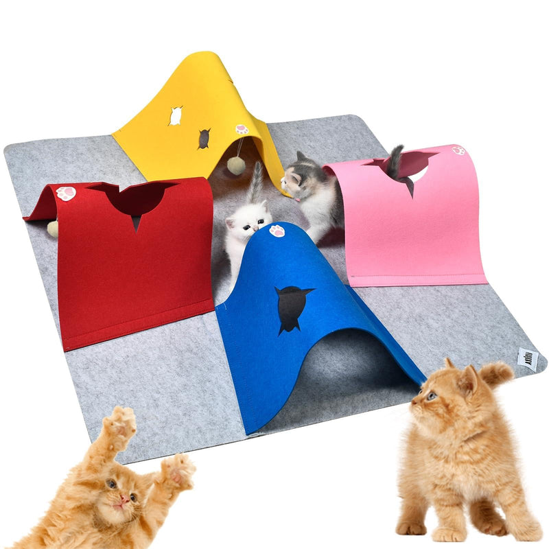 Cat Toys Tunnel for Indoor Cats, Interactive Cat Enrichment Furniture with Plush Ball for Small Animals Pets, Kittens, Rabbit Cave Accessories