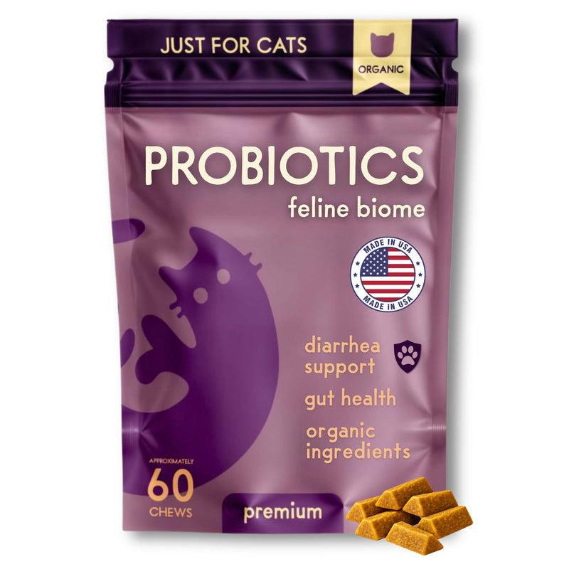 Feline Biome: Premium Cat Probiotic – Gut Health, Diarrhea Relief & Immune Support – Natural & Organic Ingredients – 60 Soft Chews with Real Chicken and Chicken Liver