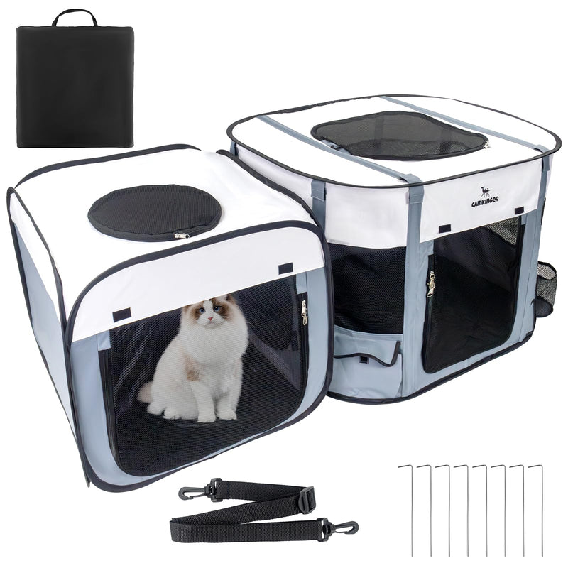 Camkinger Cat Playpen with Separate Areas, Pet Playpen Indoor House for Small Dog, 2-in-1 Waterproof Dog Crate Furniture Tent Cage Outdoor, Large Portable Pop Up Cat Enclosure Kennel for Puppy/Kitten