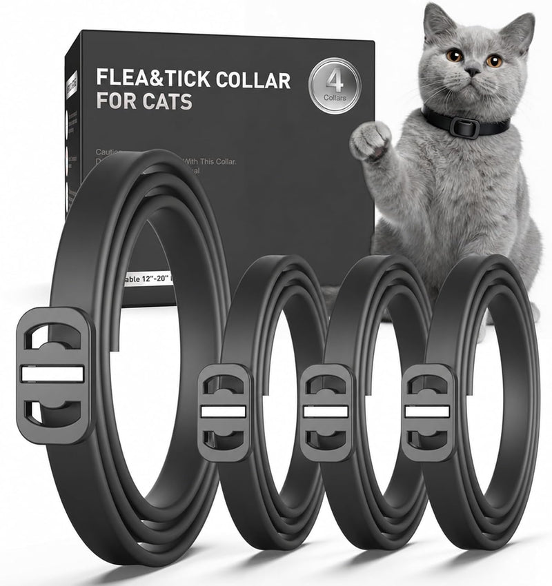 4 Pack Flea and Tick Collar for Cats, Cat Flea Collars with Natural Essential Oils, Adjustable for All Cats & Kittens, B