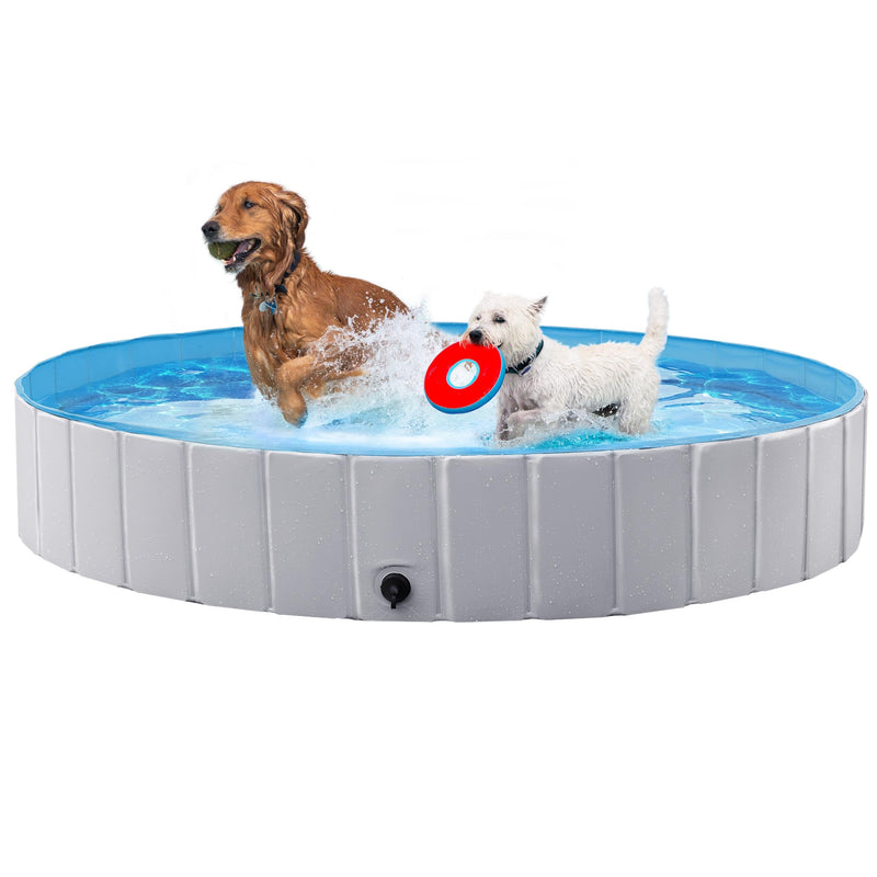 Yaheetech Foldable Dog Pool Collapsible Hard Plastic Dog Swimming Pool Portable Pet Pools Doggie Wading Pool Bath Tub for Puppy Small Medium Large Dogs, 71 x 12 Inches Gray