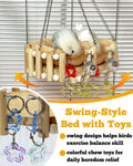 Wooden Bird Sleep Nest, Open Hammock with Toys for Small Birds