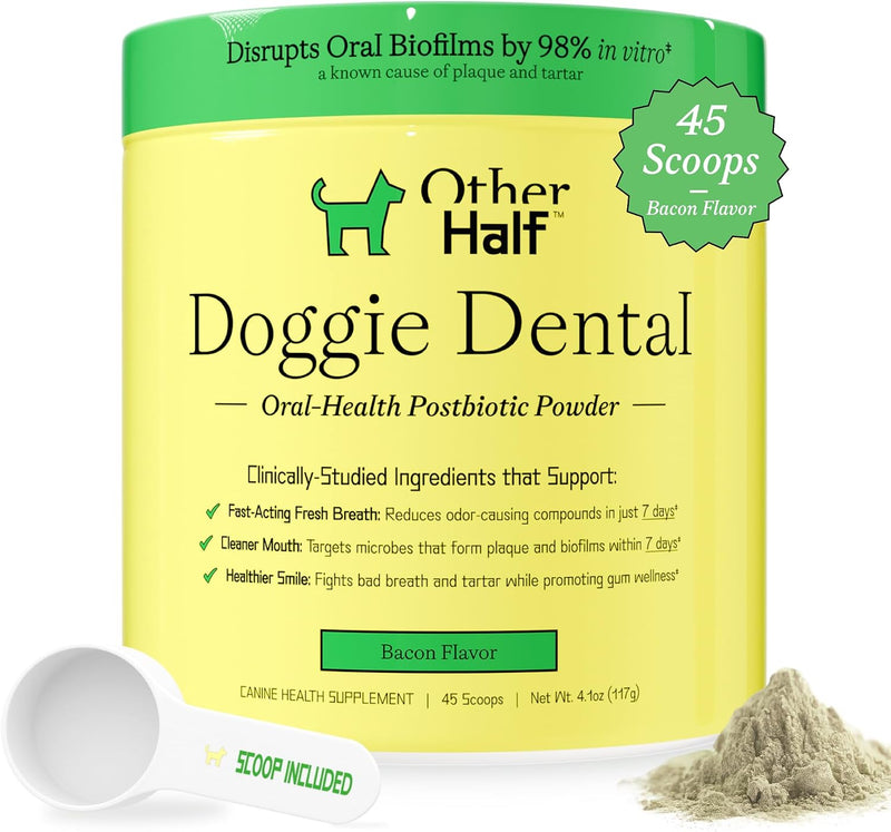 OTHER HALF Doggie Dental Supplement Powder - Dog Breath Freshener & Teeth Cleaning Made Easy - Oral Health Postbiotic fo