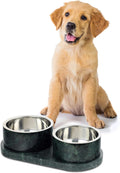 DBL1000A Marbre Small/Medium Modern Weighted Double Marble and Stainless Steel Bowl 12oz (1.5 Cups) Feeder with Non-Slip