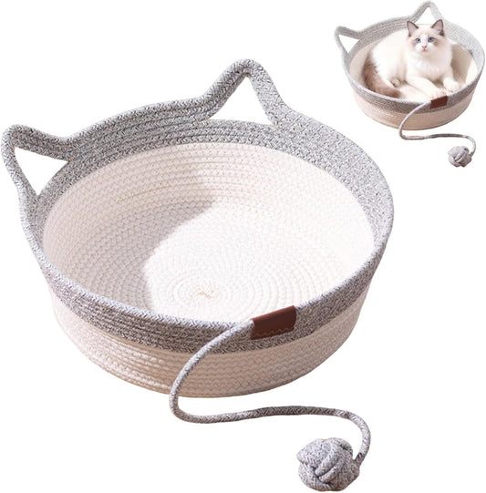 Instinct Basket, Stimuli Handwoven Cat Basket Rope Cotton Bed, Large, Grey