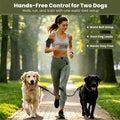 Hands Free Double Dog Leash, 4 Reflective Padded Handles, Adjustable Waist Belt 27-51", Shock-Absorbing Bungee, 360° Swi