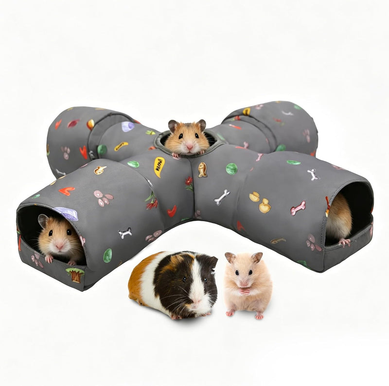 4-Way Guinea Pig Tunnel and Tubes, Collapsible Bunny Tunnels for Rabbits & Dwarf Hamster, Interactive Small Animal Tubes