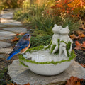 Frog Couple Bird Bath for Outdoors, Small Resin Ground Birdbath Bowl