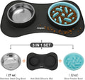 Slow Feeder Dog Bowls 3 in 1 Stainless Steel Food Water Bowl to Slow Eating
