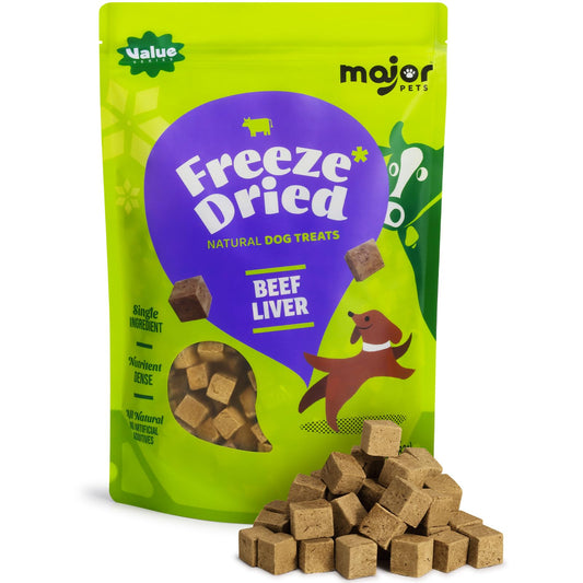 MAJOR PETS Freeze Dried Beef Liver Dog Treats - Single Ingredient - No Preservatives & High Protein - Grain Free - Premium Training Treats & Meal Topper - Made and Sourced in the USA - 3.5 oz